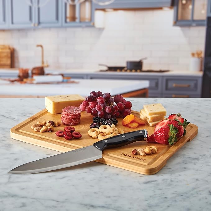 Farberware Snacklebox 11x16 Inch Bamboo Cutting Board Lid with 11-Compartment PP Snack Box, Locking Handles for Travel - Charcuterie Board with Lid for Picnics, Road Trips, and Outdoor Entertaining