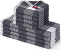Homaxy Kitchen Towels and Dishcloths Set, Set of 8, White & Dark Grey | Bulk Cotton Waffle Weave Check Plaid Kitchen Towels, Super Soft and Absorbent Dish Cloths, 12 x 12 and 13 x 28 Inches