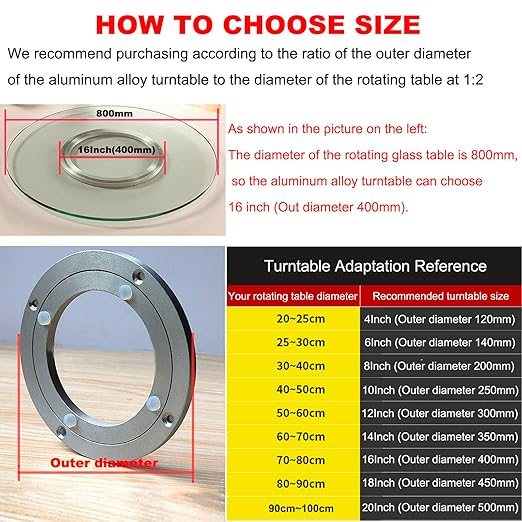 Aluminium Alloy Turntable Bearing, Heavy Duty Swivel Turntable Lazy Susan Rotating Bearing Turntable Round Dining Table Smooth Swivel Plate Hardware (250mm - 10inch)