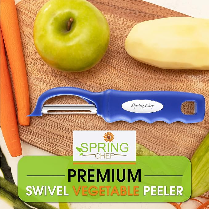 Spring Chef Swivel Potato Peeler for Kitchen w/Soft Grip Handle, Sapphire | Premium Vegetable Peeler w/ Sharp Stainless Steel Blades, Multifunctional Food Peeler for Apple, Carrot, Cucumber, Fruit