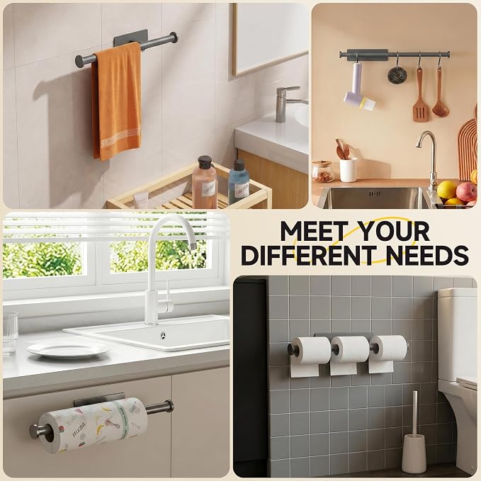 Paper Towel Holder Wall Mount,No Drill,SUS304 Steel, Space Saving | Maximize countertop space with secure roll storage. Fits kitchens, bathrooms, RVs and pantries with flexible mounting options