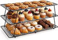 Cooling Rack 16"x10", 3-Tier Stackable & Collapsible Cooling Racks | Cooling Racks for Cooking and Baking, Roasting, Grilling, Oven & Dishwasher Safe (Black, 3-Tier-SL)