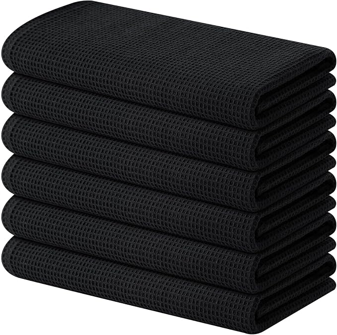 Homaxy 100% Cotton Waffle Weave Kitchen Towels, 6 Pack, Black | Soft and Absorbent Dish Towels, 16 x 26 Inches Quick Dry Hand Towels