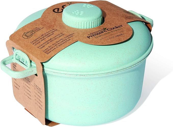 Handy Gourmet Eco Friendly Microwave Pressure Cooker - Easy Microwave Cooking - Easy & Fast Microwave Cookware for Rice, Chicken, Pasta, and More - Non-Toxic & Bio-degradable Material (Teal)