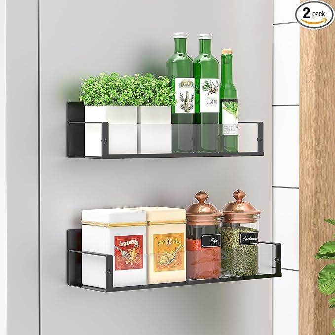 Metal Magnetic Spice Rack for Refrigerator Clear, 2 Pack | Magnetic Shelves Heavy Duty for Fridge in Kitchen, Seasoning Storage Organizer, For Oven Washer and Dryer, For Heavier Items