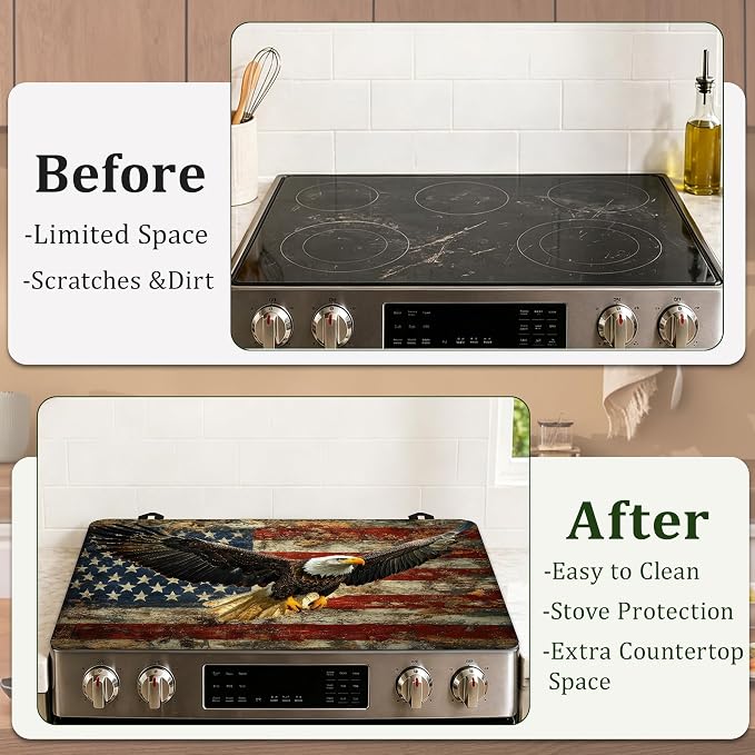 American Flag Eagle Electric Stove Top Cover Protector,Glass Flat Top Stove Mat,Heat-Resistant Oven Induction Cooktop Mat for Ceramic Countertop Mats Dish Drying Mat