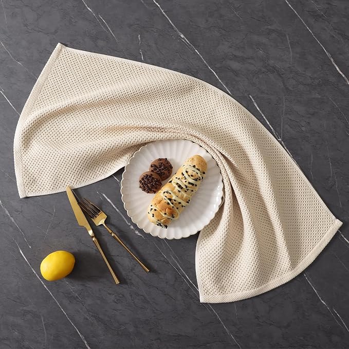 Homaxy 10 Pack 100% Cotton Kitchen Towels and Dishcloths Set, Beige | 12 x 12 Inches and 13 x 28 Inches Kitchen Towels Set, Ultra Soft Absorbent Dish Cloths for Washing Dishes