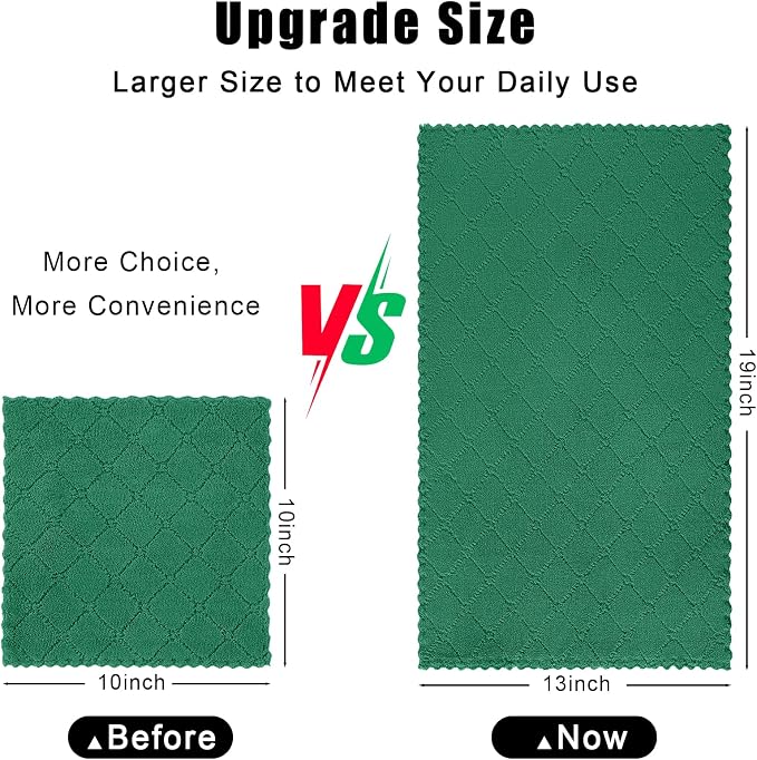 Homaxy 12 Pack Super Soft Absorbent Dish Cloths, 13" x 19", Dark Green | Coral Velvet, Nonstick Oil Fast Drying Microfiber Cleaning Cloth, No Lint Dishcloths for washing and drying