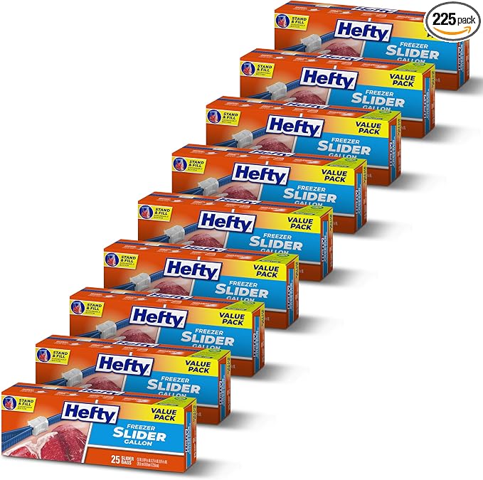 Hefty Slider Freezer Bags, Gallon Size, 25 Count (Pack of 9), 225 Total