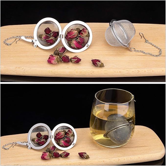 12 Pack Stainless Steel Tea Balls for Loose Tea, Mesh Ball Infuser | Extended Chain Hooks for Easy Removal, 304 stainless, Fine Mesh Filters for Spices and Seasonings
