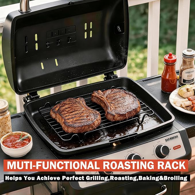 Nonstick Roasting Rack, Heavy-Duty Fit for Turkey Roasting Pan 12"x 7.5" | Easy Release & Quick Cleanup Dishwasher Safe, 2 Heights Design for Oven or Grilling Cooking Needs, Holds up to 25lbs Turkey