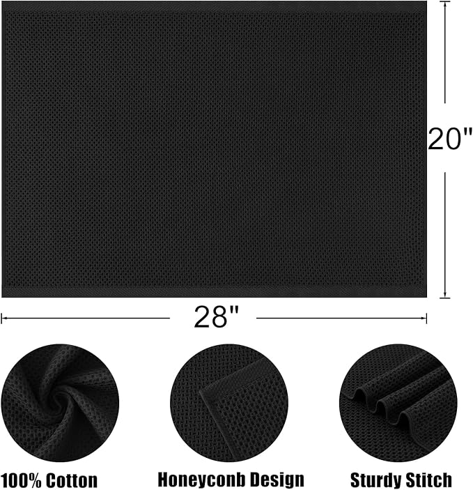 Kitinjoy 100% Cotton Waffle 4-Pack Kitchen Towels, 20" x 28", Black | Super Soft, Ultra-Absorbent, Fast Drying, lightweight, Quick Drying Kitchen Hand Towels