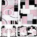 Jingmore 6 Pcs Kitchen Decor Set Accessory Farmhouse Kitchen Towels Pot Holders Oven Mitts Set 2 Dish Towels 2 Pot Holders 2 Cooking Mittens Oven Glove for Cooking (Pink, White, Black,Geometric)