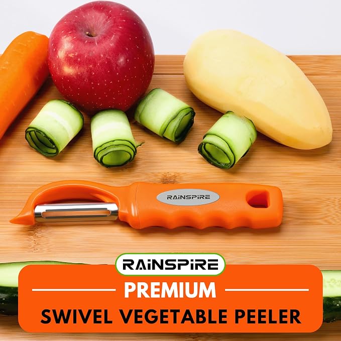 Rainspire Vegetable Peeler Potato Peelers for Kitchen, Sharp Stainless Steel Blades Veggie, Comfortable Handle Fruit Peeler, Carrot Peeler Apple Peeler Dishwasher Safe (2, Orange)