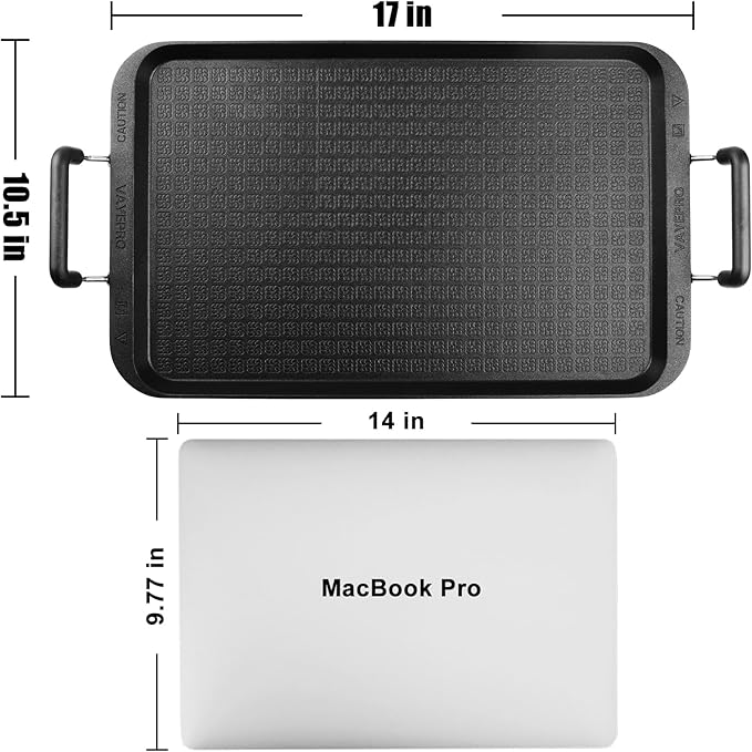 Stove Top Griddle 17 Inch, Warp-Resistant Nonstick 2 Burner Griddle Pan for Gas Stove, Aluminum Flat Top Grill & Pancake Griddle for Indoor Cooking, Camping, Outdoor BBQ