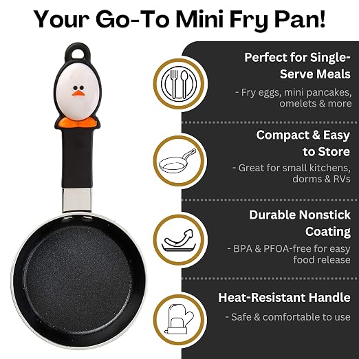 Joie Mini Egg Frying Pan, Small Nonstick Skillet, Heat-Resistant Handle, Perfect Breakfast for One, Ideal for Egg Sandwiches and Pancakes, 4.5 Inch, BPA-Free, PFOA-Free