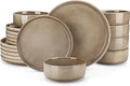 vancasso PLAYA Plates and Bowls Sets, 18 Pieces Dark Brown Dinnerware Sets for Kitchen, Reactive Glaze Dishes Set for 6, Dishwasher and Microwave Safe