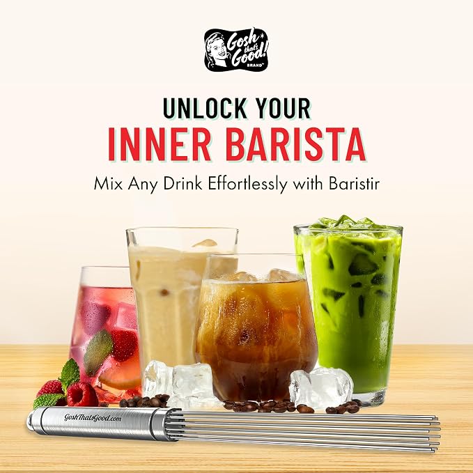 Baristir by Gosh That's Good | Barista Mixing Tool for Coffee Matcha Tea | Handheld barista mixing tool for coffee, matcha, and tea; helps reduce clumps, control foam, speed prep, and replace spoons.
