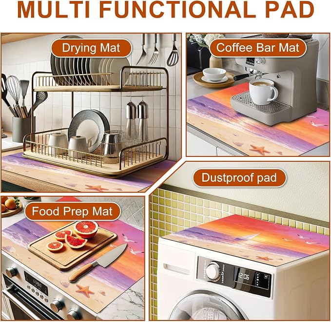 HOMETITUTE Summer Stove Top Covers for Electric Stove 28x20 Inches Sunset Sailboat Beach Heat Resistant Glass Cooktop Protector Pad Decorative Stovetop Cover for Kitchen Coffee Bar Decor