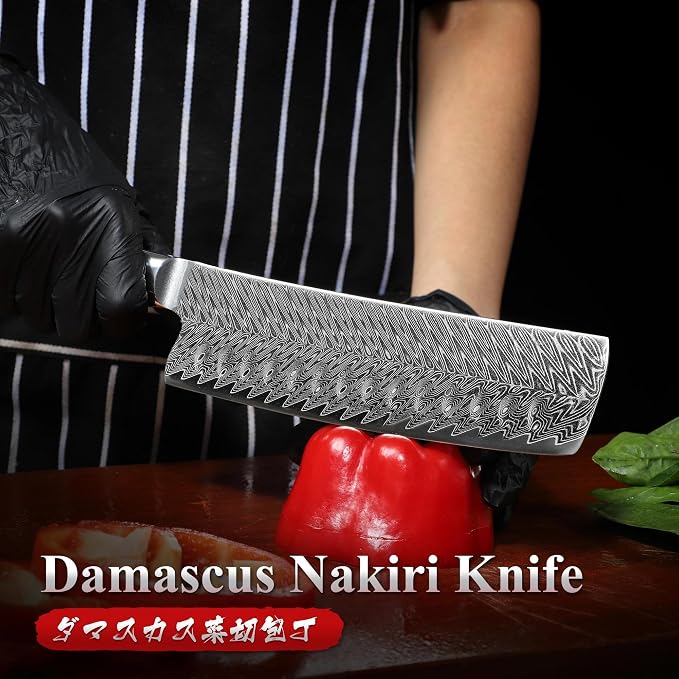 Dragon Creek Damascus Nakiri Knife - Meat Vegetable Cutting | Japanese Nakiri Knife for Birthday Thanksgiving Gift for Mom or Dad
