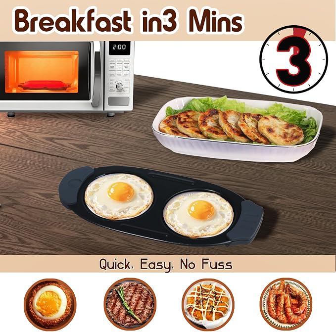 MKYSAIL Quick-Heat Microwave Egg Cooker and 33 OZ Microwave Grill Combo | 2-Piece Breakfast Maker Set for Grilling,Crisping,Bacon,Pancakes & Veggies,Dishwasher Safe,Non-Stick for RV, Dorm, Gift(Red)
