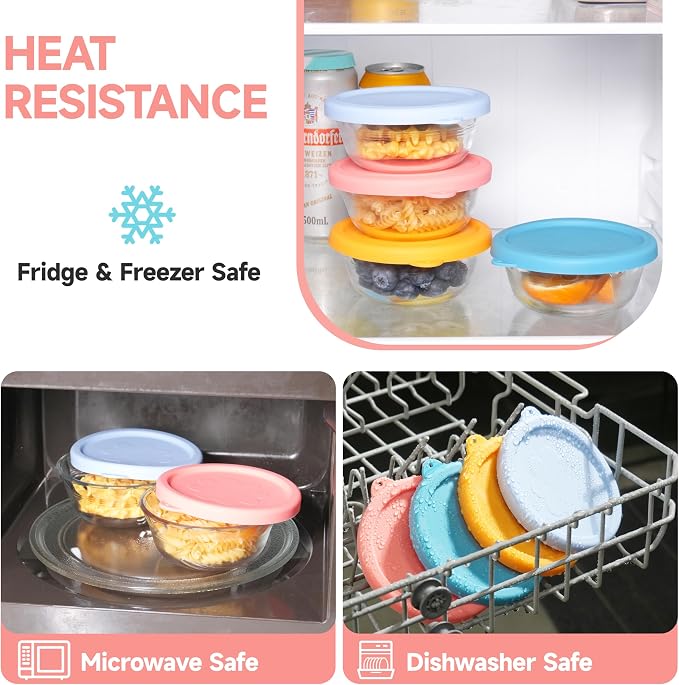 4 PCS Silicone Replacement Lids for Pyrex Glass Custard Cups 10oz, Reusable Silicone Lids for Food Storage, Food Covers, Dishwasher Freezer Microwave Safe (Container NOT Included)