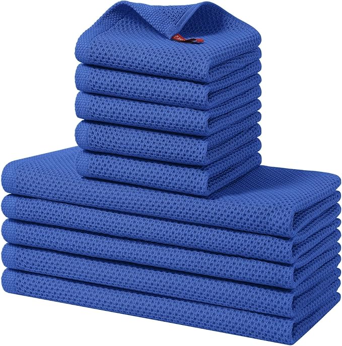 Homaxy 10 Pack 100% Cotton Kitchen Towels and Dishcloths Set, Blueberry | 12 x 12 Inches and 13 x 28 Inches Kitchen Towels Set, Ultra Soft Absorbent Dish Cloths for Washing Dishes
