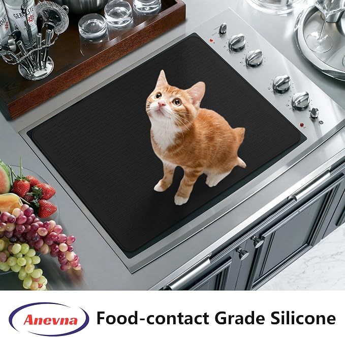 Stove Top Cover for Electric Stove- Range Covers for Electric Stove,Silicone XXL Dish Drying Mat, Glass Cooktop Covers, Flat RV Range top Mats (Black, 36"x21")