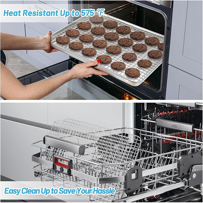 TeamFar Cooling Rack, 15.3”x11.2” Stainless Steel Baking Grid Wire Rack | Roasting Grilling Cooking Racks for Cookie Cake Bread, Fit Baking Pan for Christmas Anniversary Party, Dishwasher Safe- 2PCS