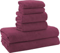 MOONQUEEN Ultra Soft Microfiber Coral Velvet Towel Set - Quick Drying, 2 Bath Towels, 2 Hand Towels, 2 Washcloths - Burgundy, 6 Pcs