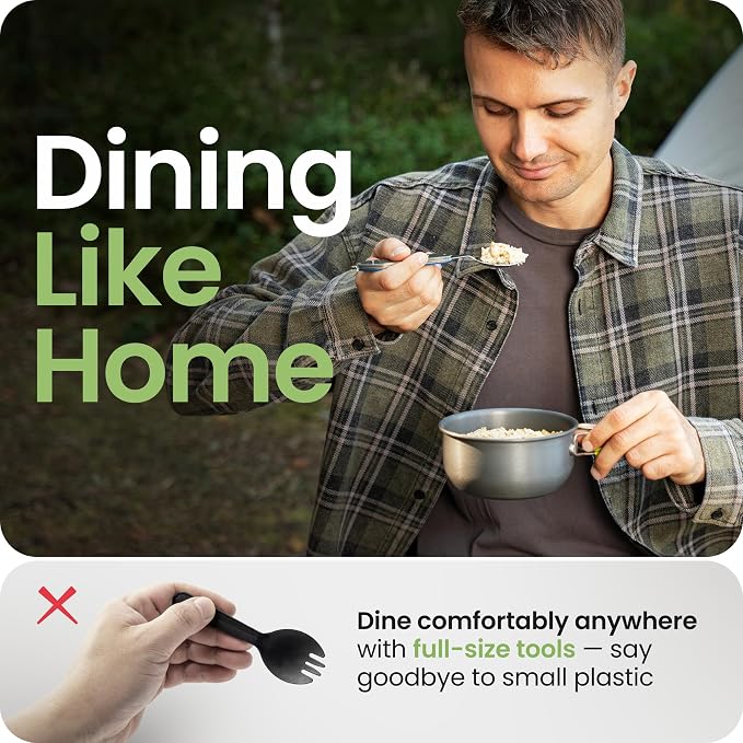 Orblue 4-in-1 Camping Utensils, 1-Pack, Portable Stainless Steel Spoon, Fork, Knife & Bottle Opener Combo Set - Travel, Backpacking Cutlery Multitool, Blue