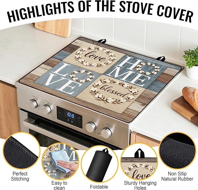 NYZE Stove Top Cover for Electric/Glass Stove, Flat Top Cooktop Protector, Electric Cooktop Cover, Extra Counter Space for Kitchen (HOME LOVE)
