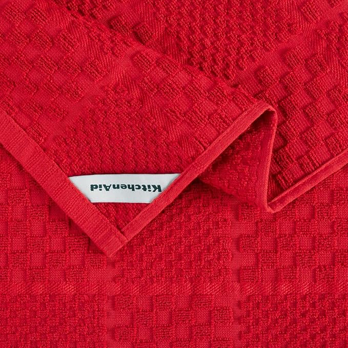 KITCHENAID Quilted Cotton Terry Cloth Oven Mitt, Pot Holder, Kitchen Towel 4-Pack Set, Heat Resistant, Silicone Grip, Gift Set, Passion Red, 16"x26", 7"x13" & 7"x10"