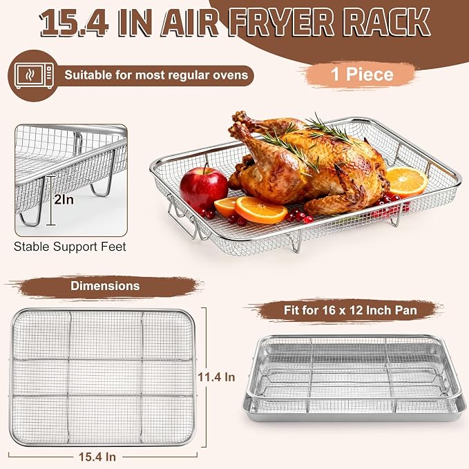 P&P CHEF 15.4 Inch Air Fryer Basket for Oven, Air Fryer Rack, 1 Piece | Food-grade Stainless Steel Air Fryer Accessories for Frying Cooking Baking Roasting, Ideal for Fried Food, Dishwasher Safe