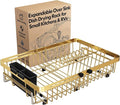 Gold Dish Drying Rack Over The Sink with Utensil Holder | Expandable Stainless Steel Dish Drainer for Small Kitchen, Apartment, RV, Counter Space Saving, Perfect Fit, Rustproof