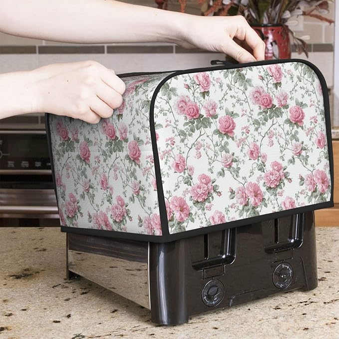 4 Slice Toaster Cover Vintage Floral Dust Proof Washable Kitchen Appliance Cover with Pocket, Oxford Fabric Countertop Toaster Protector for Standard Toasters Small Appliances