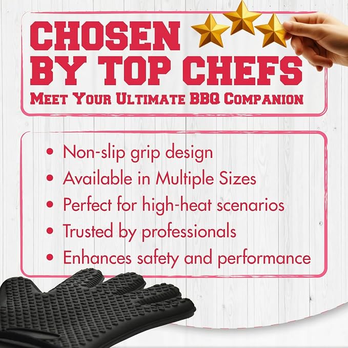 KITCHEN PERFECTION S Silicone Smoker BBQ Gloves - Heat Resistant Oven Mitts | Made For Women, Waterproof, 5-Finger Design For A Better Grip, For Meat Smoking, Grilling, Cooking, Frying Turkey, Grill Gift