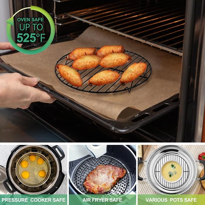 P&P CHEF 9 Inch Cooking Rack Round for Steaming Cooling, Black, 2 Pack | Stainless Steel Round Wire Rack for Baking Grilling, Roasting, Fits Air Fryer, Steamer Pot, Oven & Dishwasher Safe
