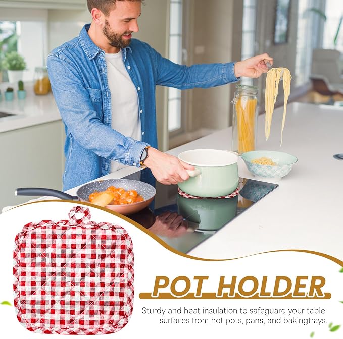 4pcs Pot Holders for Kitchen, Cotton Kitchen Hot Pads, Heat Resistant Oven Mitts and Pot Holders Sets (Red Tartan)