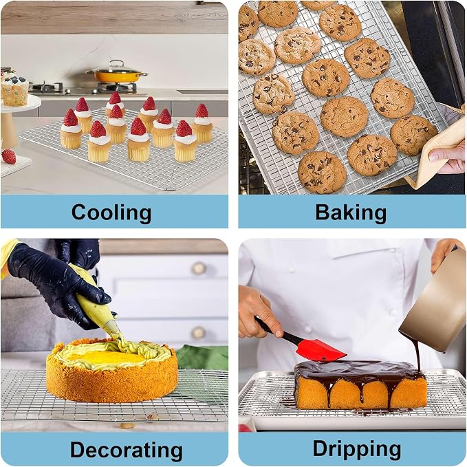 TeamFar Cookie Sheets with Cooling Racks, 2 Pans + 2 Racks, 17.6x13x1 Inch | Stainless Steel Half Size Baking Pan with Grid Rack for Baking Roasting Cooking, Non-Toxic & Heavy Duty, Dishwasher Safe