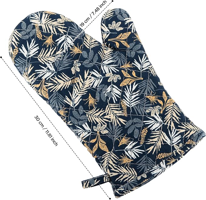 BONTHEE Oven Mitt Extra Long Cotton Cooking Kitchen Mitts with Non-Slip Striped Oven Mitts for Cooking Baking Grilling - 2PCS