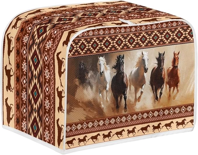 Aztec Southwest Horse Printed Toaster Dust Cover - Brown, Black; Small Appliance Cover; Fingerprint Protection