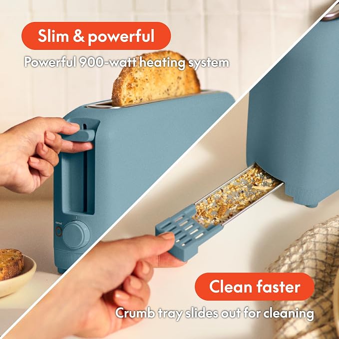 bella Fits-Anywhere™ 2-Slice Slim Toaster, Long Slot & Extra Wide, Surf