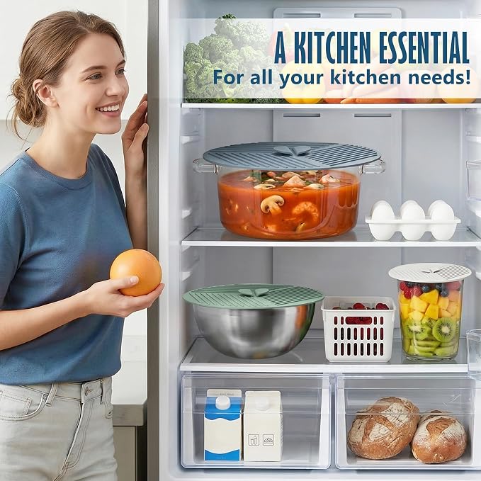 Microwave Splatter Cover, Silicone Lids for Bowls for Kitchen, 3Pcs 6/8/10" | Heat Safe, Reusable, Non-Slip | Trivet Mats, Potholders, Hot Dishers, Jar Opener, Pot Spoon Holder | BPA-Free Dishwasher Safe