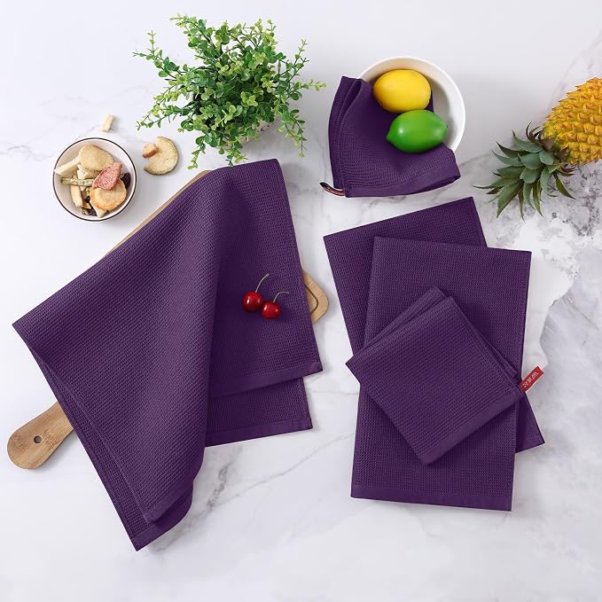 Homaxy 100% Cotton Waffle Weave Dish Cloths, 6 Pack, Eggplant | Soft and Absorbent Dish Towels, 12 x 12 Inches Quick Dry Dish Rags