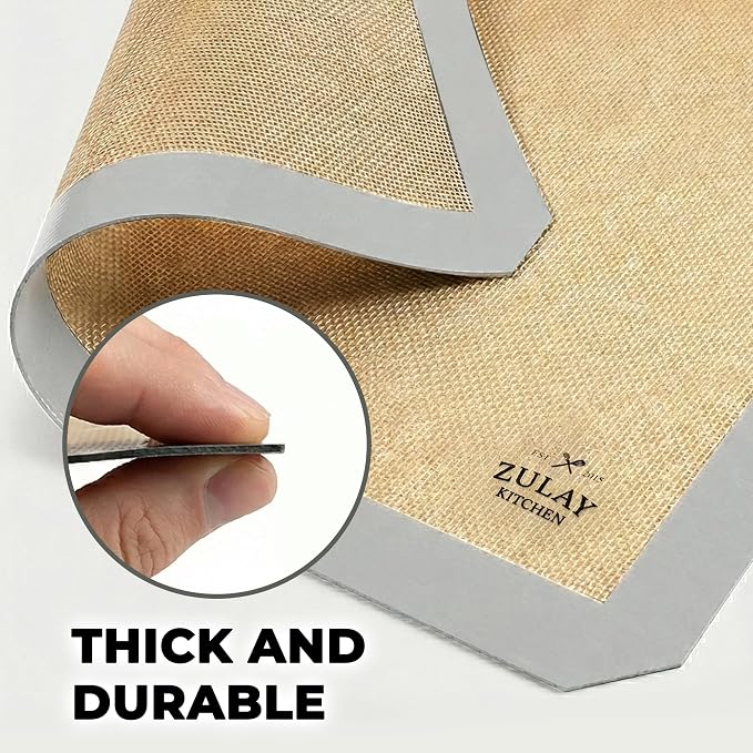 Zulay Kitchen Silicone Baking Mat 2 Pack – 16.5"×11.6" BPA-Free Reusable Baking Sheet, Heat Resistant 480°F – Non-Slip Border, Perfect for Cookies, Bread, Pastries & Oven Use - (Light Gray)