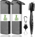 2 Pack Golf Towels with Club Brush, Microfiber Waffle Cleaning Set | Waffle pattern microfiber for strong water absorption, cleans clubs & balls, 2 towels + 1 brush, ideal for golfers