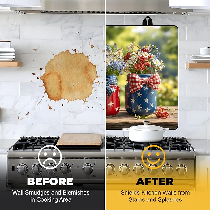 NYZE Patriotic Stove Top Covers for Electric Stove 28x20 Heat Resistant Decorative Red White Blue Stovetop Cover Decorative Flat Top Protector for Kitchen Counter | Independence Day Patriotic Jars Stovetop Protector, Glass Flat Top Cover and Dish Dryin...