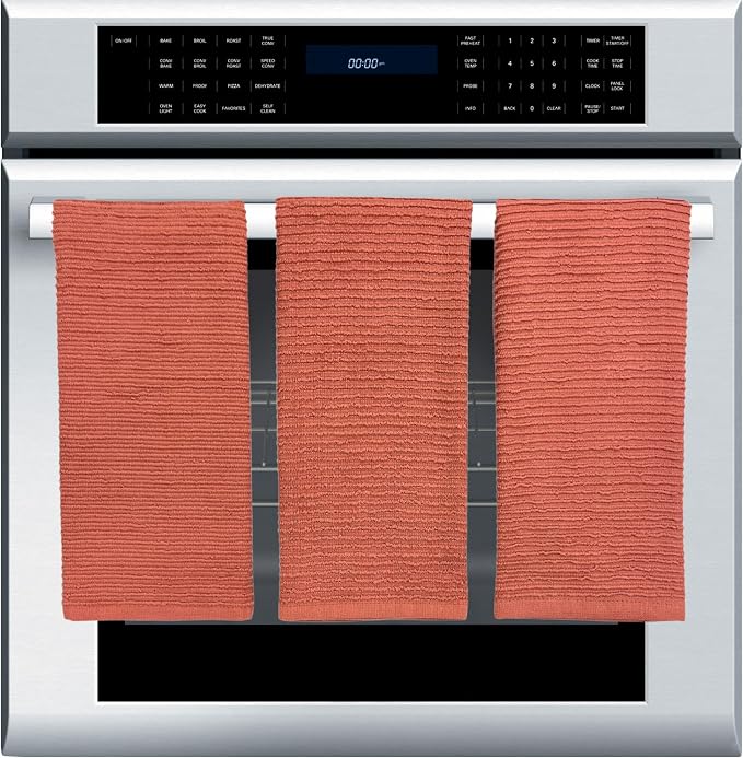 Peach Coral Salmon Kitchen Dish Towels, Set of 3, 100% Cotton, 18" x 28" | Terry Loop Ribbed Textured, Soft & Absorbent Cleaning Cloth, Quick Dry, Multipurpose for Everyday Use