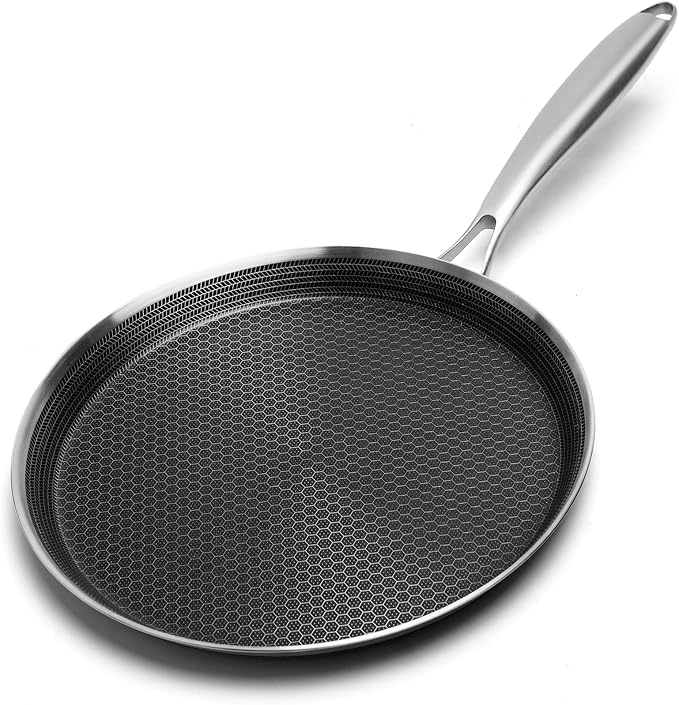 Innerwell 12 Inch Stainless Steel Crepe Pan,Nonstick dosa tawa | Honeycomb nonstick coating, PFOA-free.Compatible with All Stoves. Easy to clean.Oven Safe&Dishwasher Safe